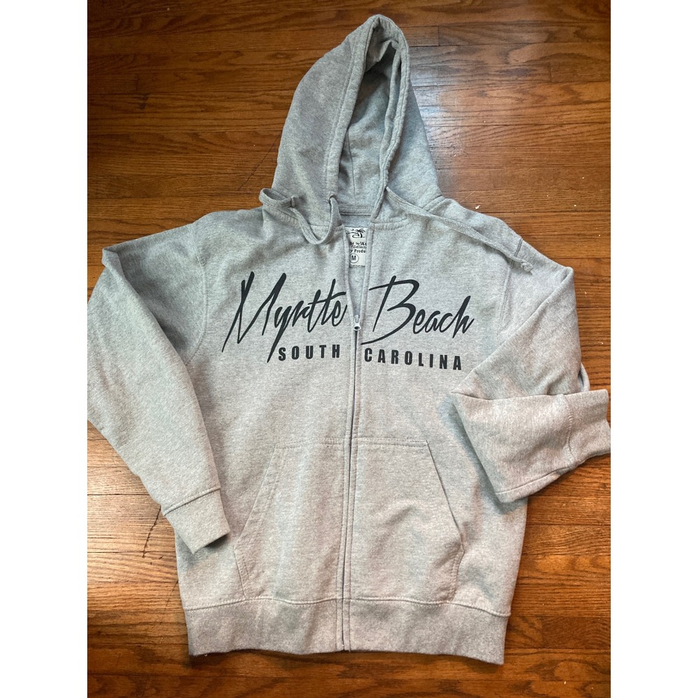 Salty Wave Collection Myrtle Beach South Carolina Zip Up Hoodie Gray Mens Medium